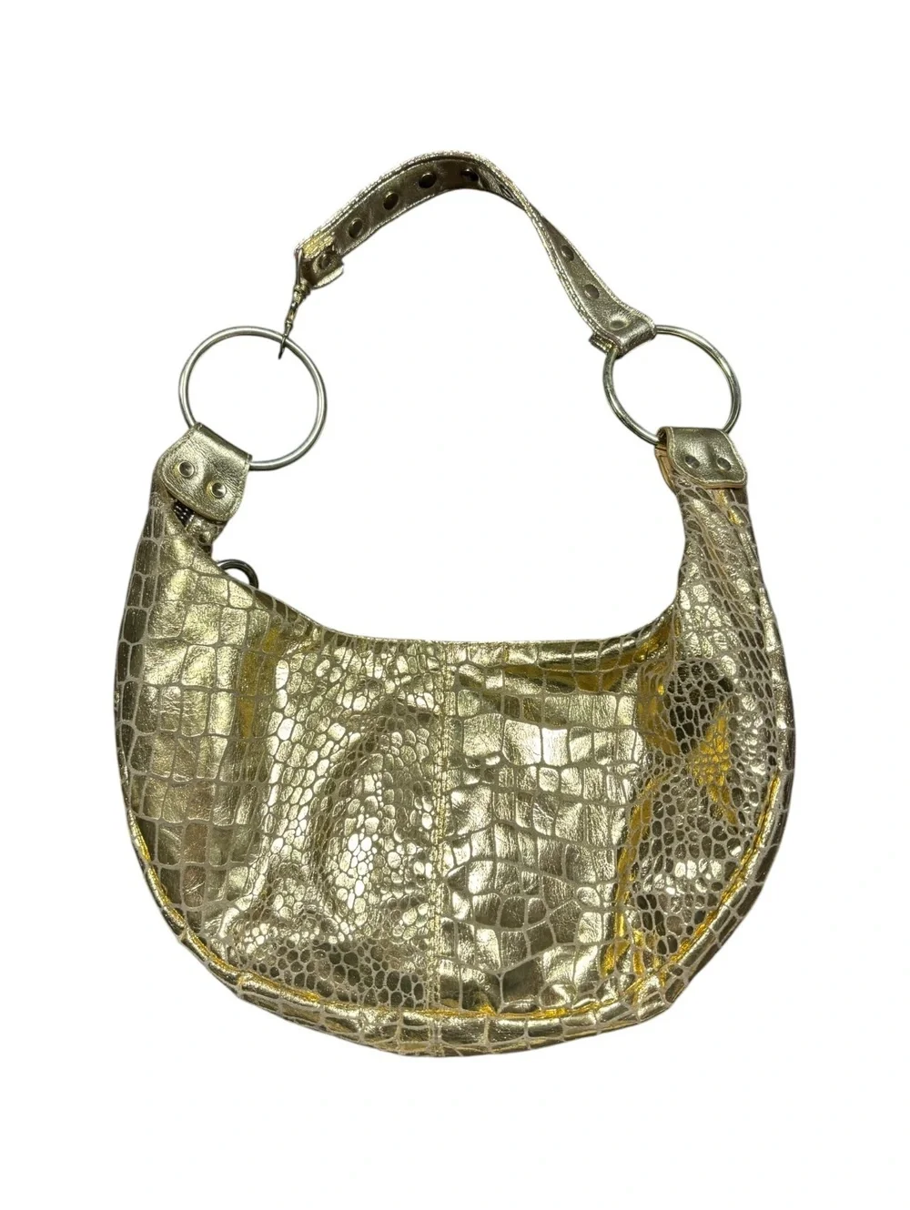 Gold Metallic Croc Embossed Vintage Y2K Hobo Shoulder Bag